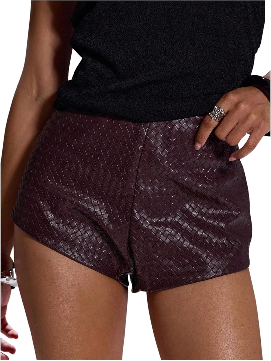 Milumia Women's Sexy Faux Leather Mini Shorts Low Rise Hot Pants Going Out Clubwear