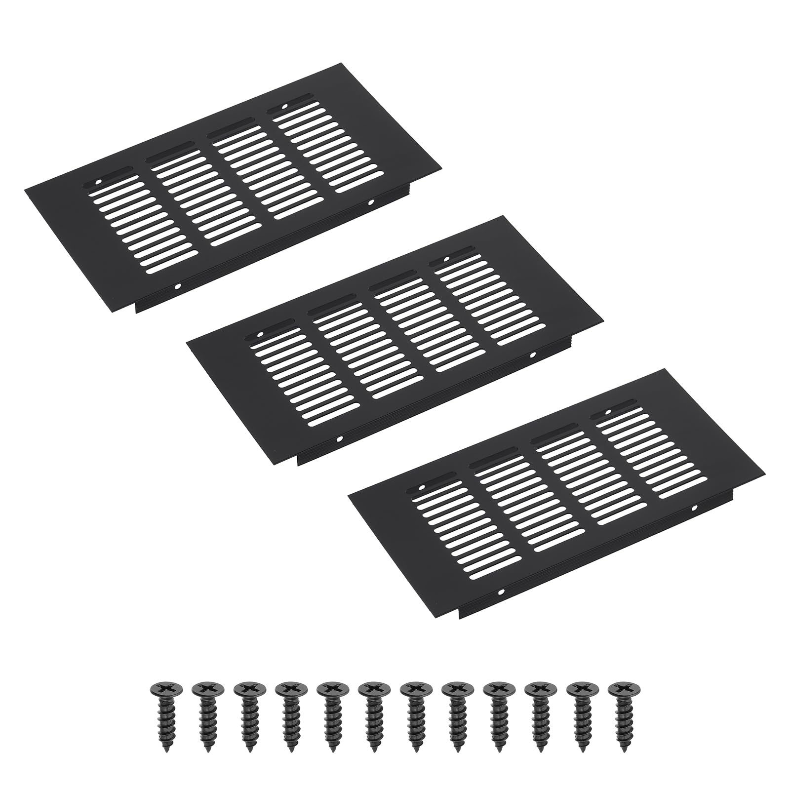 PATIKIL 8 x 4 Inch(200mm x 100mm) Rectangle Ventilation Grille, 3PCS Aluminum Air Vent Cover Louvered Ventilation Cover with Mounting Screws for Cabinet Closet Door Wardrobe, Black