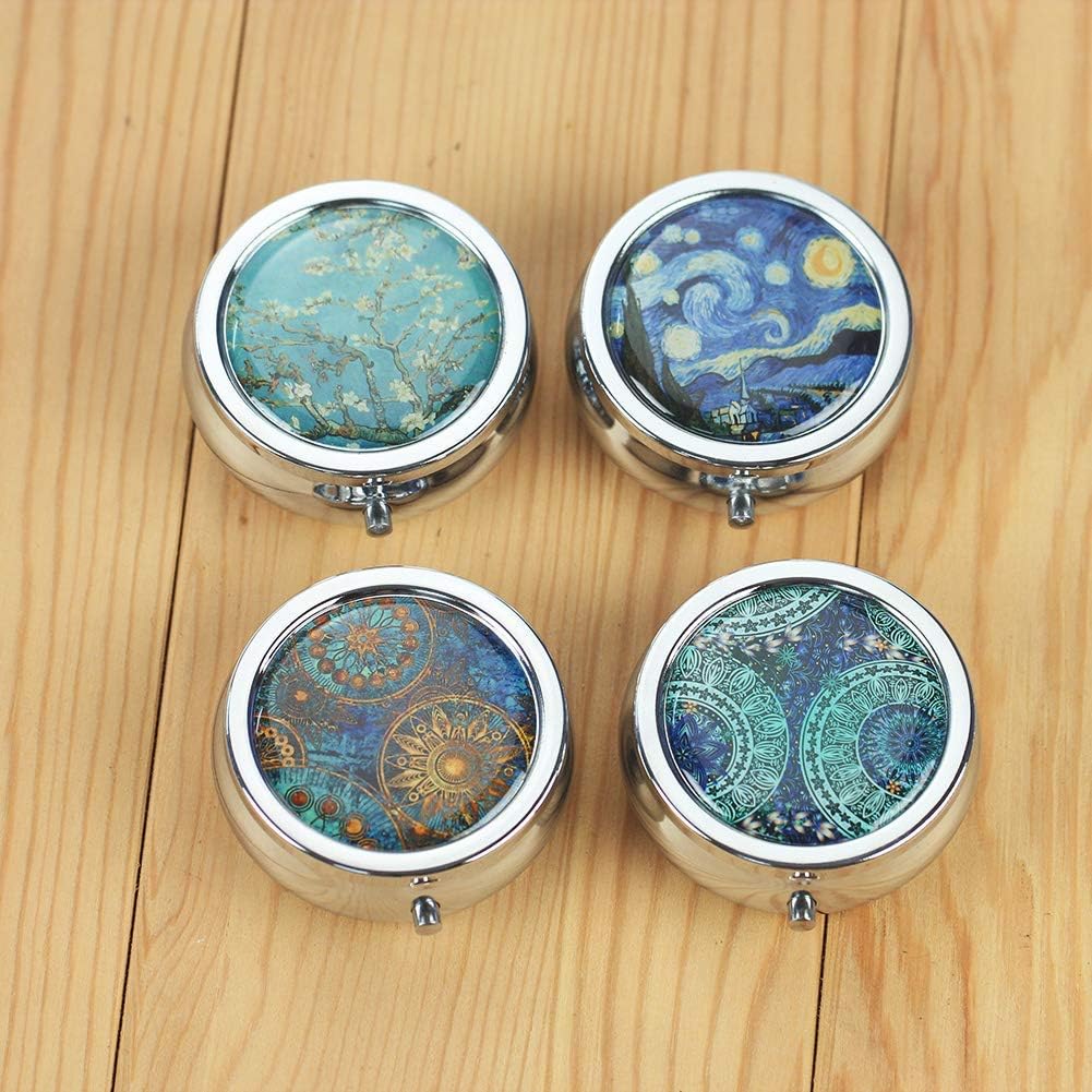 Up To 40% OFF Pill Box - LIZIMANDU 3 Compartment Medicine Pill Case,Portable Medicine Tablet Vitamin Holder Organizer for Purse Pocket Travel Gift(4 Pack,4-Van Gogh Flower)