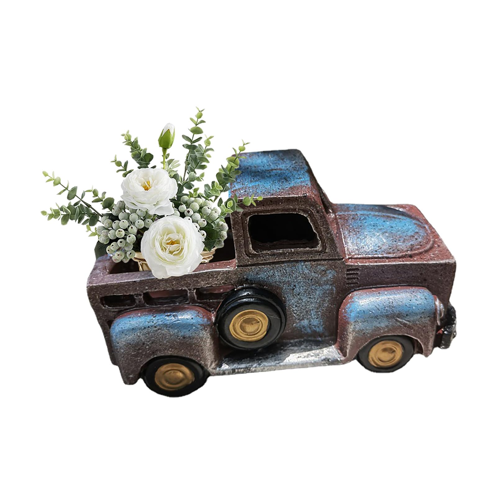 DTSFHTDAL 1 PCS Creative Small Truck Flower Pot -Home Decor Collectible Vehicles-Vintage Mini Car Statue-Farmhouse Truck Decor-Table Top Decor Little Blue Truck for Props, Gifts