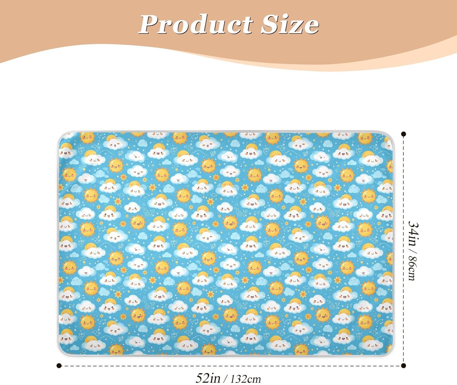 Simple Cartoon Sun Clouds Extra Large Resuable Diaper Mats Soft Absorbent Sheet Cover Underpads Machine Washable Cradle Mattress for Children Adults Pets , 52" L x 34" W