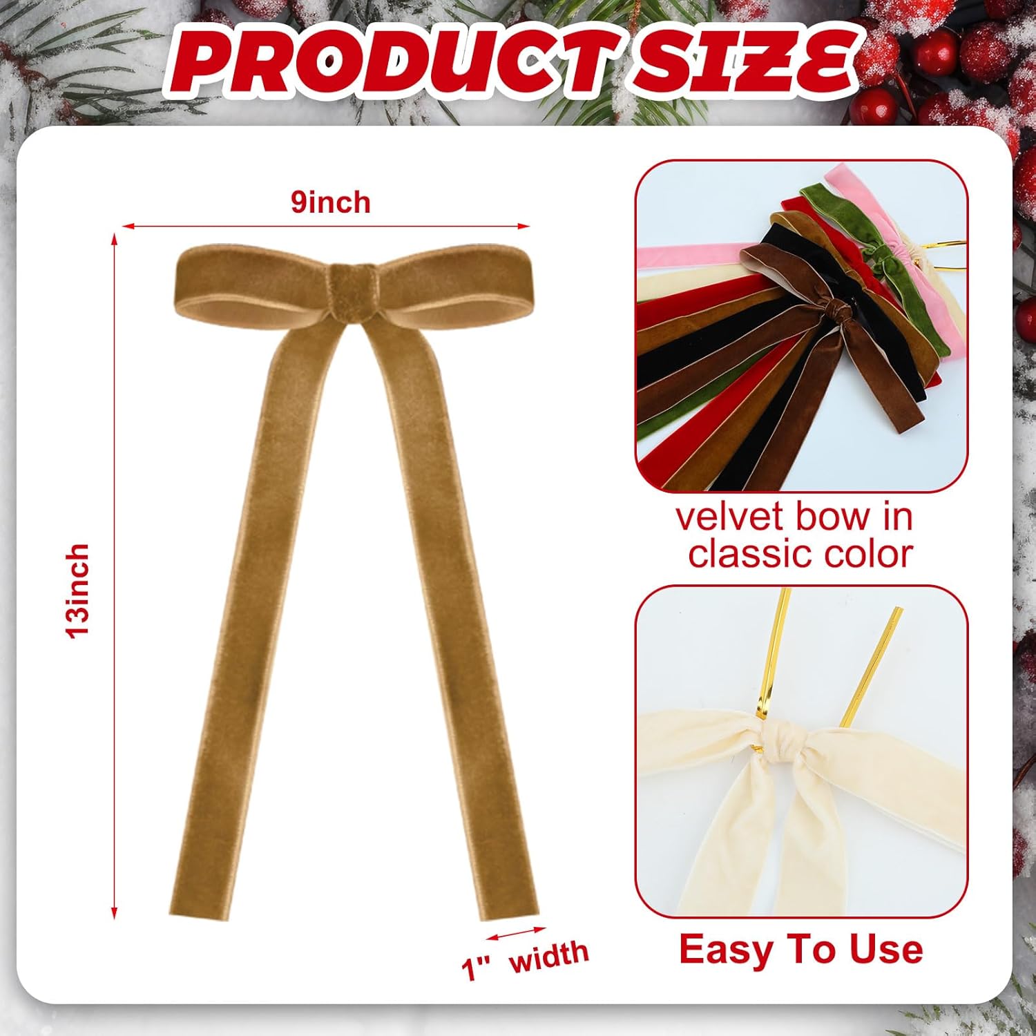 Colorful 24 Pcs Velvet Bows Christmas Tree Ornaments Valentines Day Bows Decoration for Garland Home Coquette Wedding Decor (9 x 13 Inch,Width of 1") - Image 2