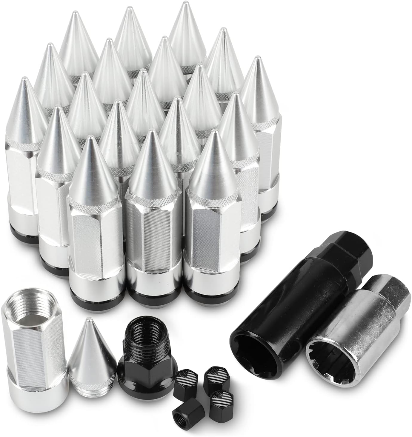 20PCS M12x1.5 Anti Theft Wheel Spikes Lug Nut,Replacement for 2006-2019 Fusion,2012-2019 Focus,2001-2019 Escape Aftermarket Wheel(Silver)