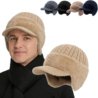 Mens Winter Hat with Ear Flaps, 2026 New Outdoor Warm Fleece Lined Knit Hat Stocking Caps for Men Women