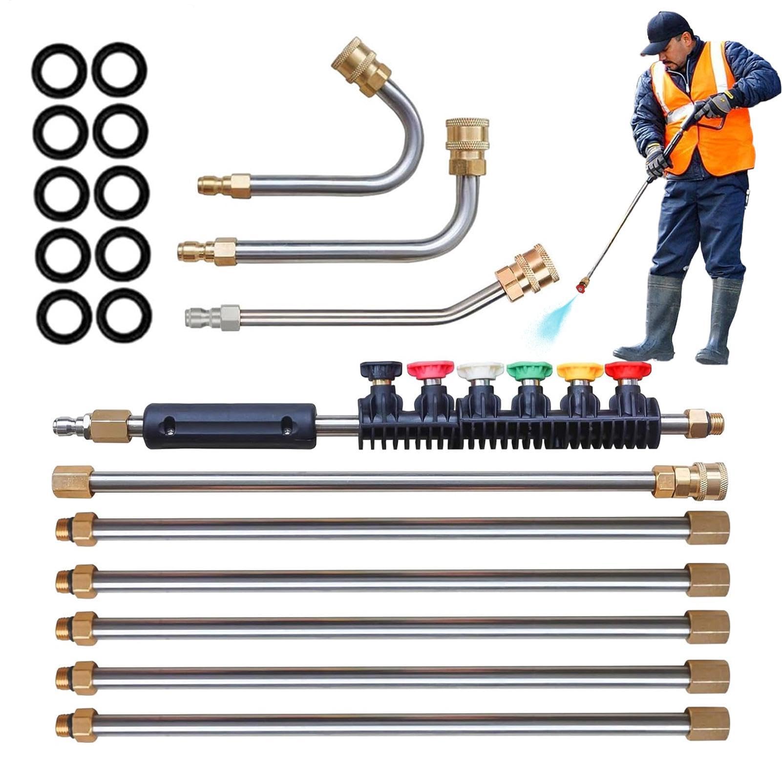 Extensión De Varilla De Hidrolimpiadora Juego de Varilla Telescópica para | Tubo de Extensión para Limpiador de Canaletas para patio, entrada, terraza, valla, casa, hormigón,