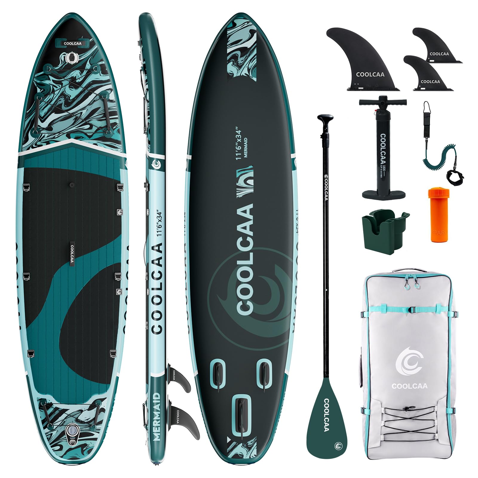 COOLCAA SUP Board, 355cm (Extra Groß) Stand Up Paddling Board, Aufblasbares Stand-Up Paddle Board mit 86cm Extra Breit, Fishing Paddleboard mit Zubehör & Tragetasche für Adults, 222 kg