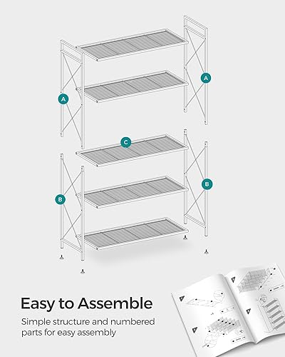 Miniatura 9 de SONGMICS Estante de almacenamiento de metal de 5 niveles, estantería con marcos laterales en X, malla densa, 12.6 x 31.5 x 57.3 pulgadas, para