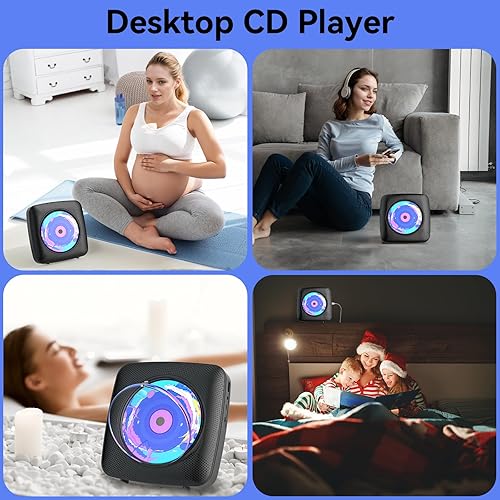 Miniatura 9 de Reproductor de CD portátil Bluetooth recargable reproductores de CD para el hogar con 1800 mAh Kegaudio Desktop Wall CD Player con altavoces,
