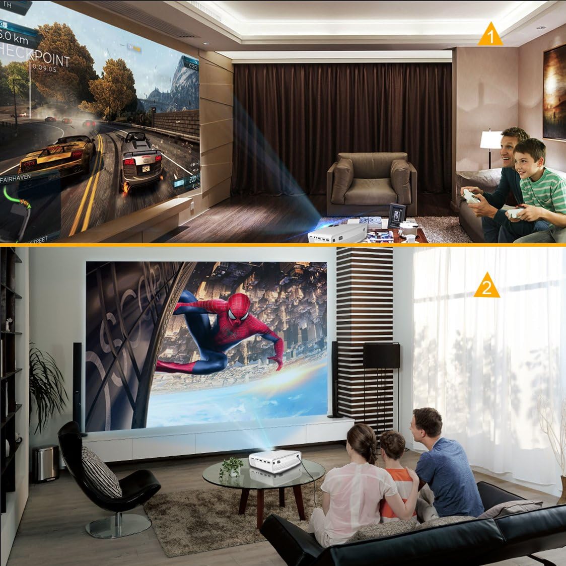ELEPHAS LED Movie Projector, with 2018 Updated LCD Technology Support 1080P 150'' Portable Mini Projector Ideal for Home Theater Cinema Video Entertainment Games Party, White