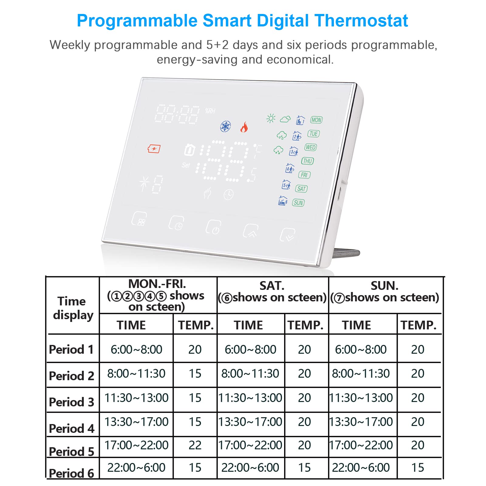 Termostato Termostato digital igente programable Controlador de temperatura ambiente con pantalla táctil LED Conexión WiFi Reemplazo para Home Home Market Fábrica Escuela Oficina Hotel Caldera