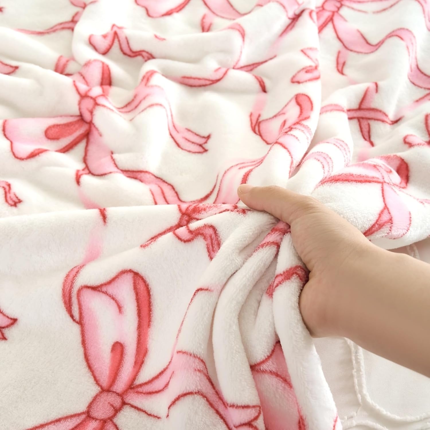 Pink Bow Throw Blanket –Easter Soft Fleece Blanket for Girls and Women, Coquette Aesthetic Room Decor for Bed, Couch, Chair, Preppy Bedroom or Gift, Cute Pink Bow Decor Blanket - Image 6