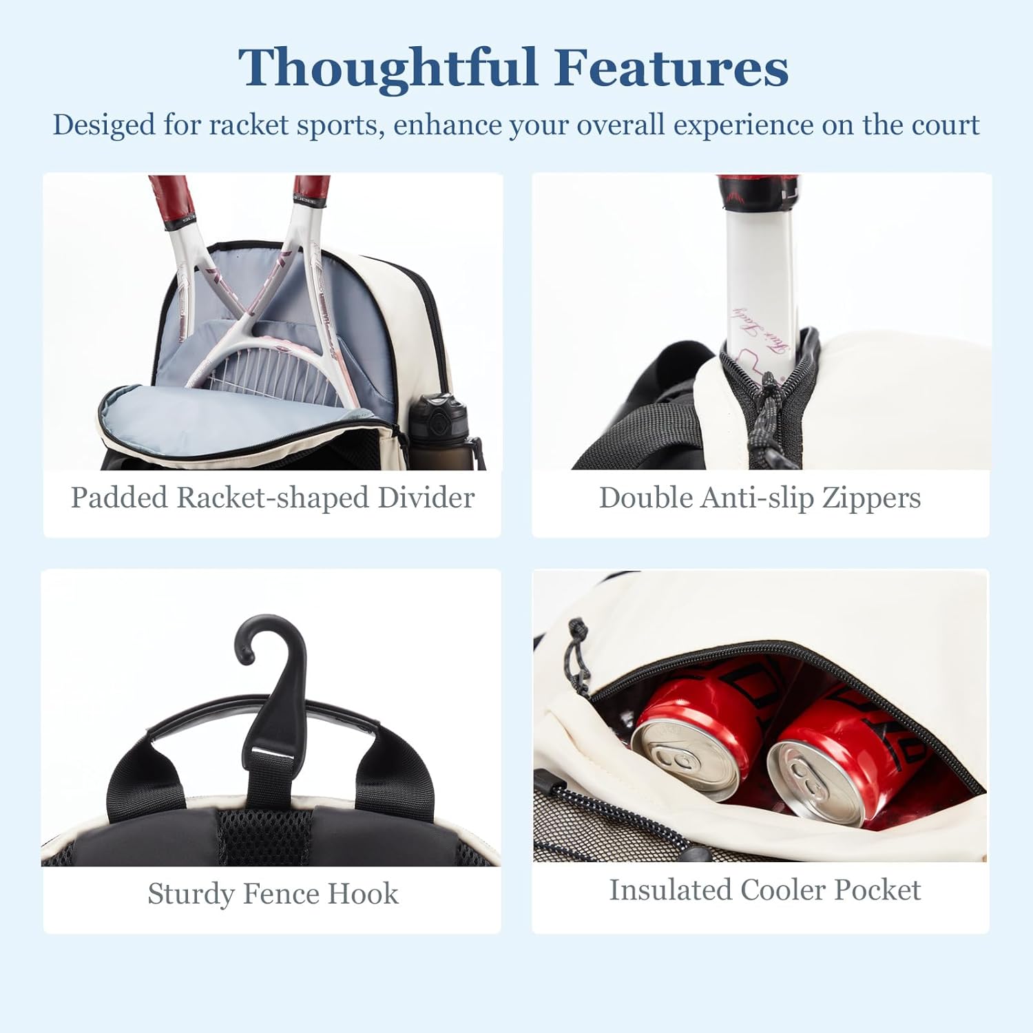 LANBX Tennis Bag, Tennis Backpack for Women Men 2 Rackets with Insulated Pocket Shoe Compartemnt for Pickleball Tennis - Image 7