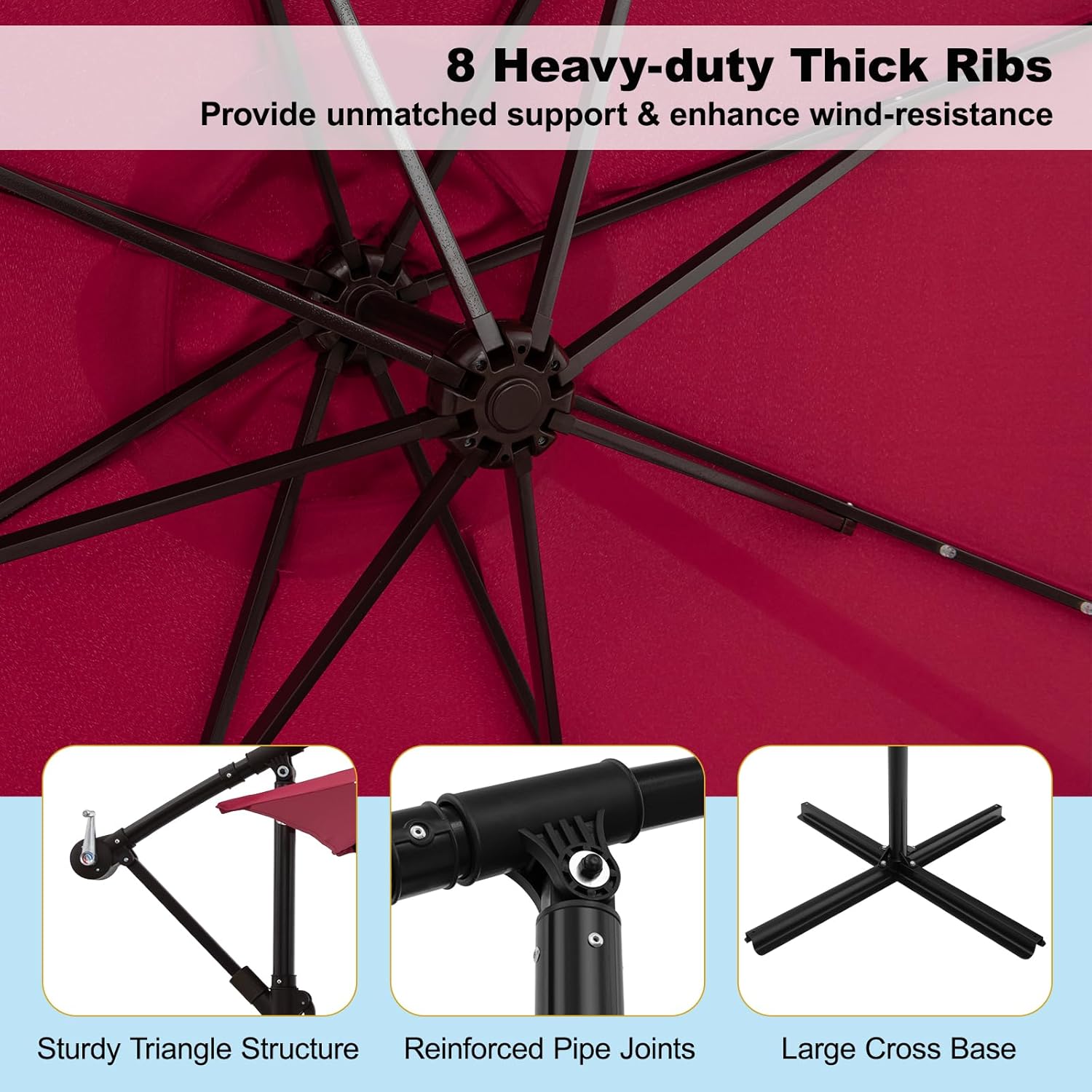 10 ft Offset Umbrella, Cantilever Patio Umbrella with 40 LED Solar Lights, 360 Rotation Solar Patio Umbrella for Outdoor, Garden & Poolside