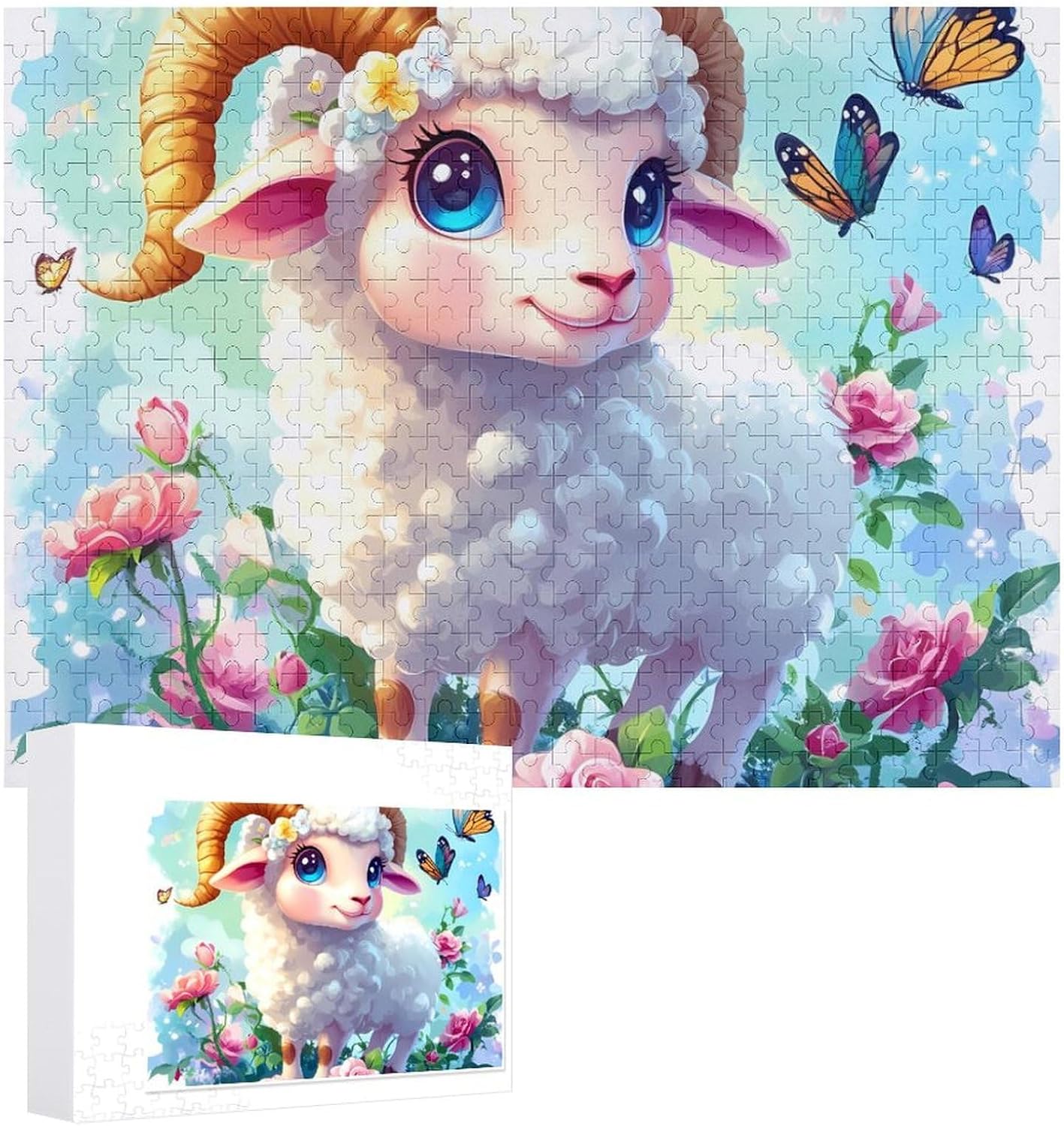 Sheep Flowers Wood Puzzle Challenging Jigsaw Puzzles for Women Men
