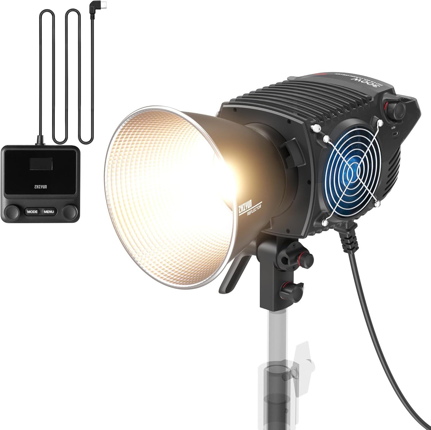 ZHIYUN MOLUS B300 300W COB LED Video Light and K1 Cable Remote Controller 2700K-6500K CRI 95+ TLCI 97+ 63200 Lux/1M Silent Continuous Output Lighting for Photography Studio Film Light