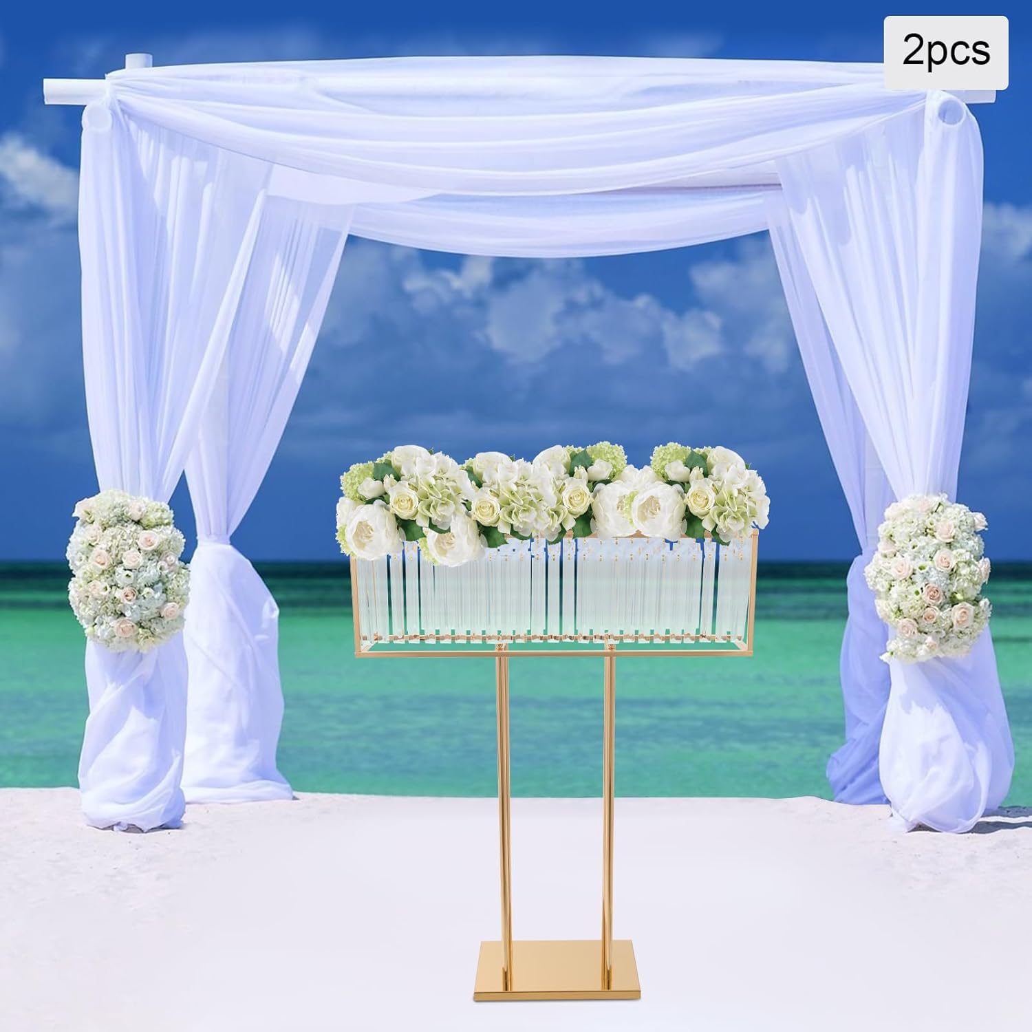 2Pcs Crystal Flower Stand, Gold Wedding Crystal Centerpieces Stand, Modern Wedding Flower Vase Stand for Aisle Road Guide, Decoration