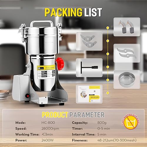Miniatura 5 de CGOLDENWALL Molinillo eléctrico de grano con pantalla LED de 28.22 oz, pulverizador de acero inoxidable para especias secas, hierbas, granos,