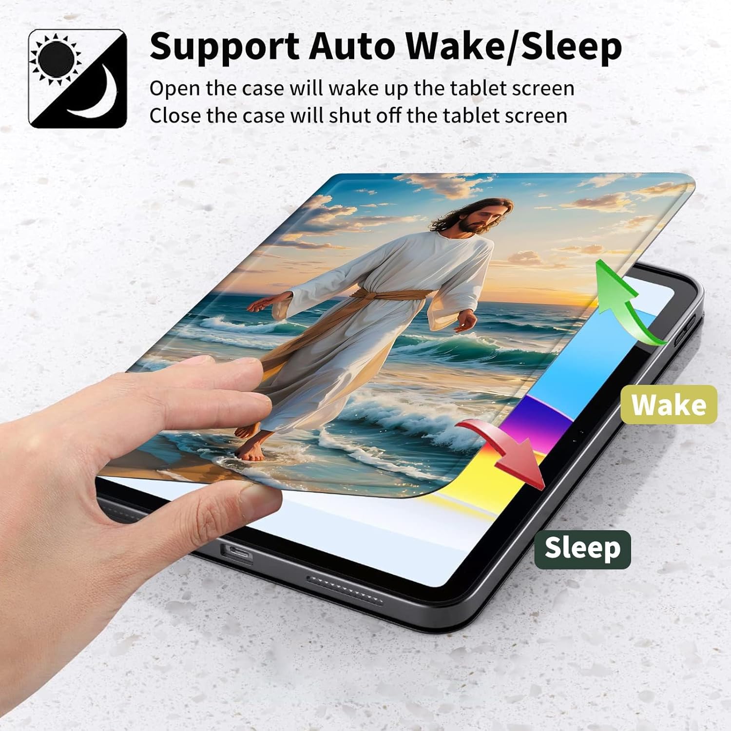 Case for iPad (A16) 11th Generation 11 Inch 2025, for iPad 10th Generation 10.9 inch 2022 - PU Leather Auto Sleep/Wake, Slim Lightweight Protective Cover – Jesus Walking Beach