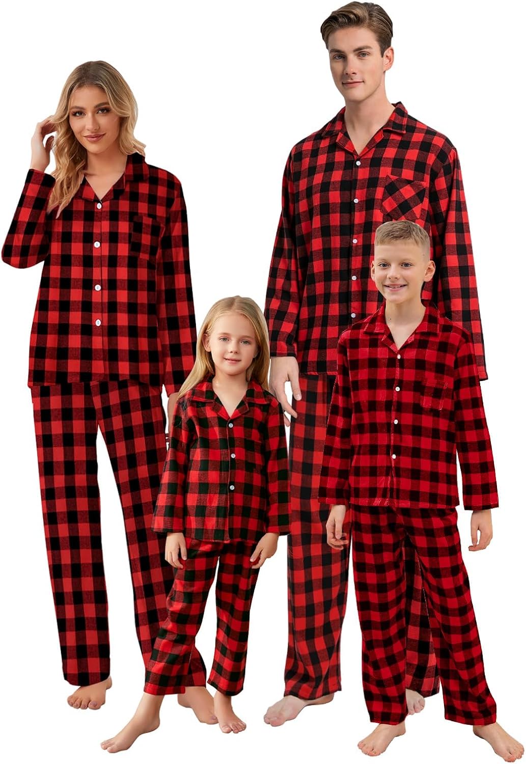 Umeyda Family Christmas Pjs Matching Sets Plaid Pajamas Long Sleeve Holiday Sleepwear Set for Adults Kids