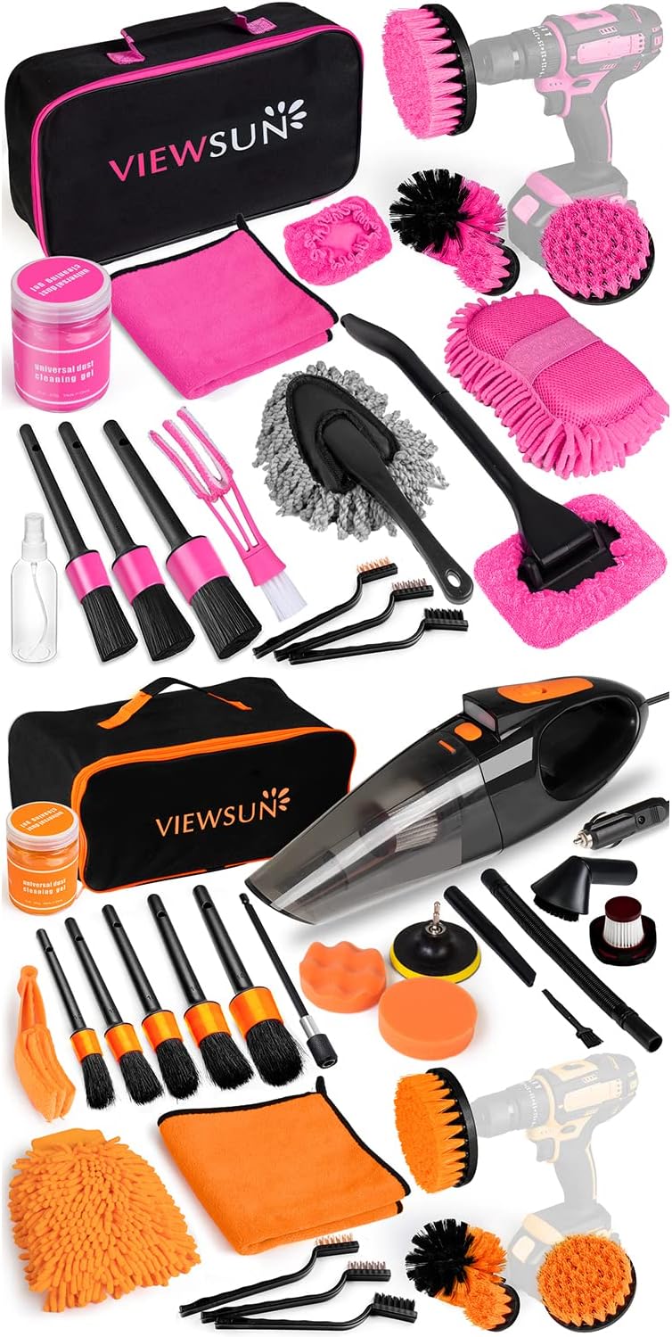 Viewsun 41PCS Car Cleaning Kit, Car Interior Detailing Kit with High Power Handheld Vacuum, Auto Detailing Drill Brush Set, Cleaning Gel, Complete Car Wash Kit Supplies for Deep Cleaning
