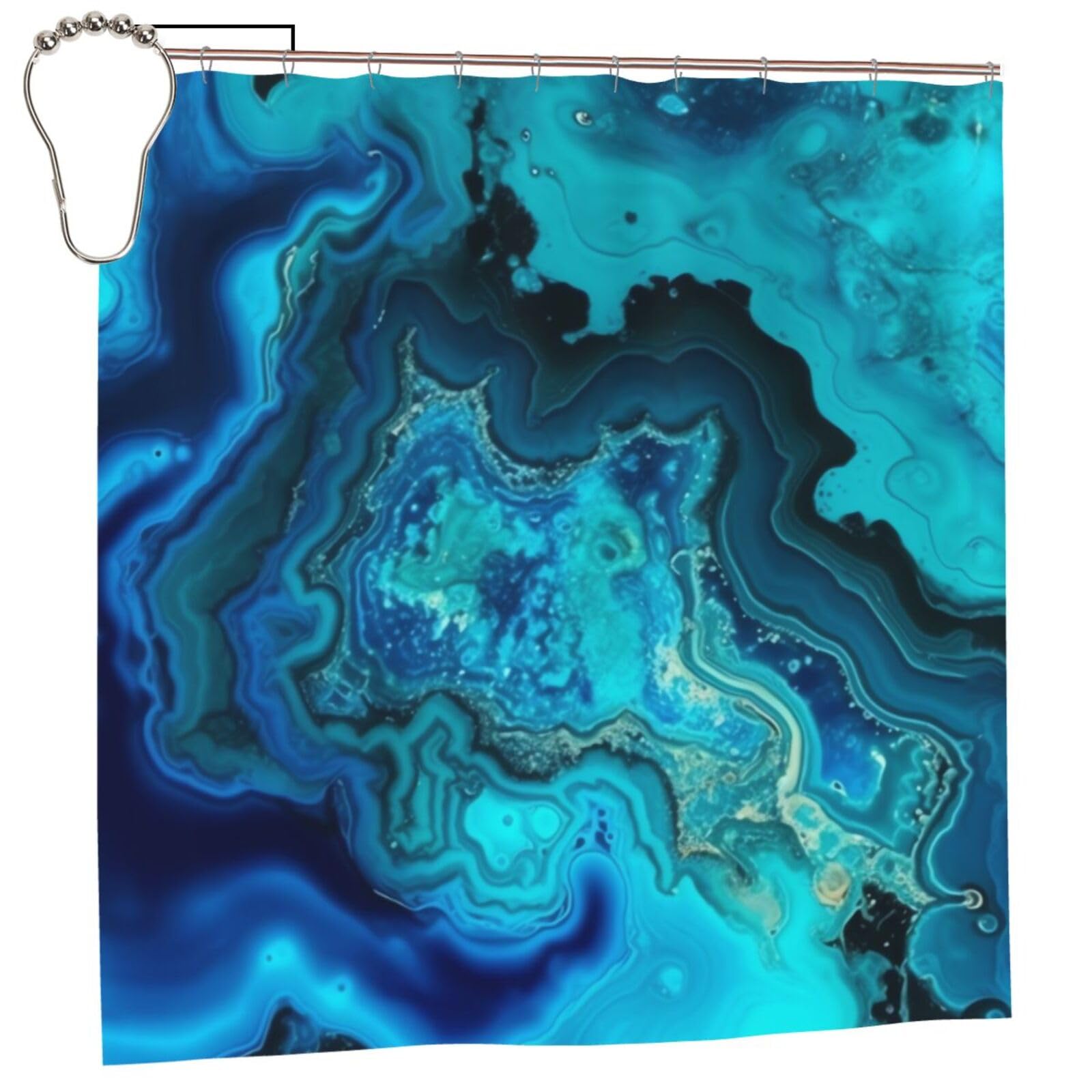 FodPand Bright Aqua Blue Turquoise Shower Curtain 70"x70" Waterproof Long Bathroom Curtain Heavy Duty Thick Cloth Bath Curtain Set with Hooks, Modern Abstract Art Pattern Bathroom Shower Curtains