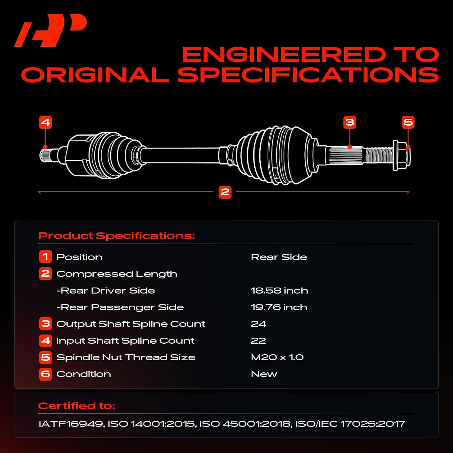 A-Premium Pair (2) Rear CV Axle Shaft Assembly Compatible with Honda Rancher 420 2009 2010 2011 2012 2013 2014, 4x4 Models, Driver and Passenger Side, Replace# 42350-HP7-A01