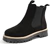 Chunky Chelsea Boots Women Suede Comfort Platform Elastic Slip On Low Wedge Block Heel All Season Work Classic Style Ankle Boots