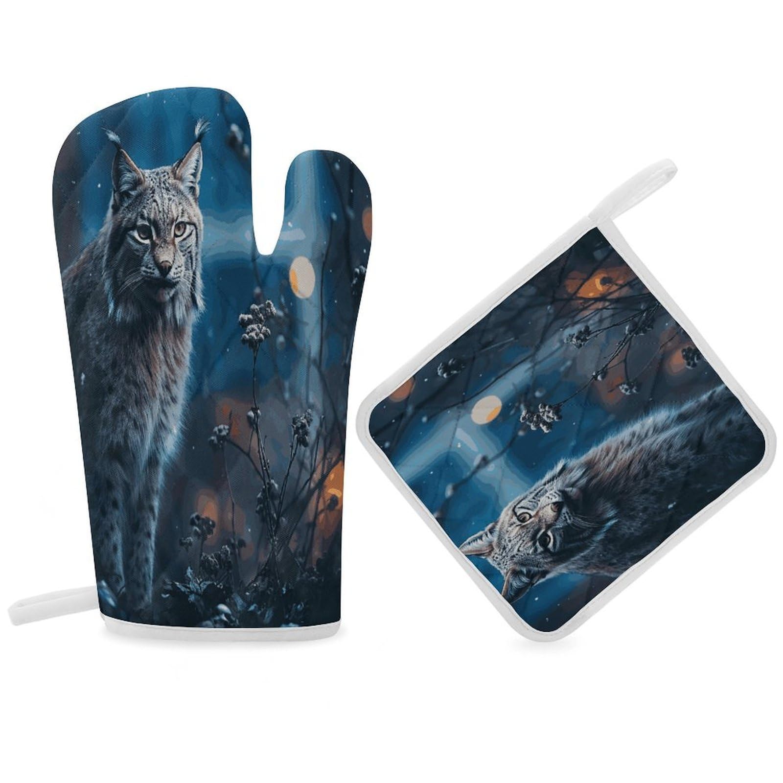 Fodpand Women's Style Lynx Oven Mitts And Pot Holders Sets,Oven Gloves For Kitchen Oven Mitts And Potholders For Baking Cooking Grilling Apartment Essentials