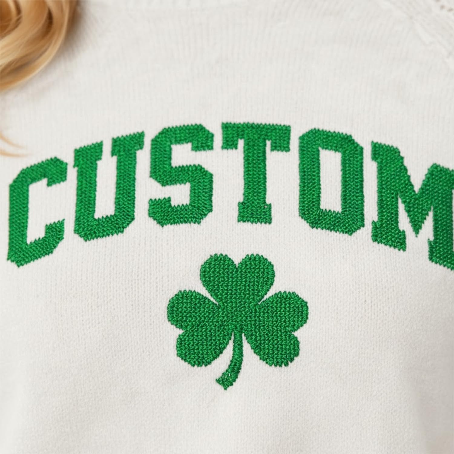 Womens Custom Shamrock Knitted Sweater St Patricks Day Gift Lucky Clover Long Sleeve Pullover Holiday Present - Image 4