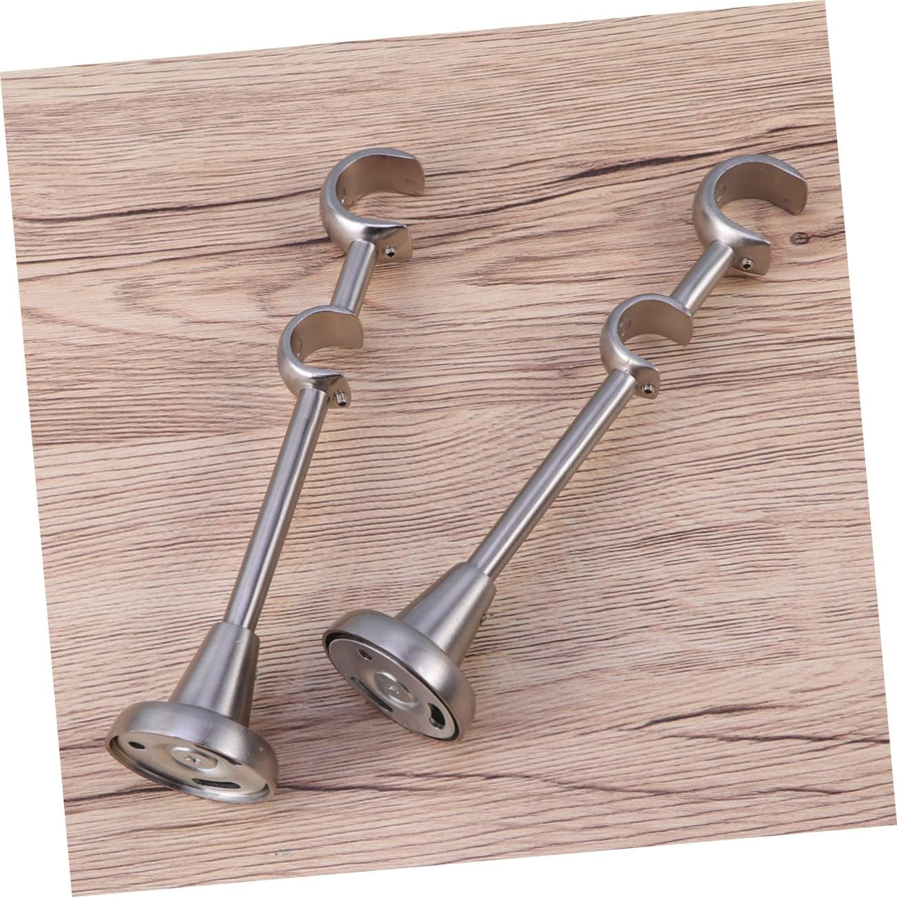 GARVALON 2 Pack Silver Double Curtain Rod Bracket 20mm/25mm Diameter Iron Pole Holder for Windows