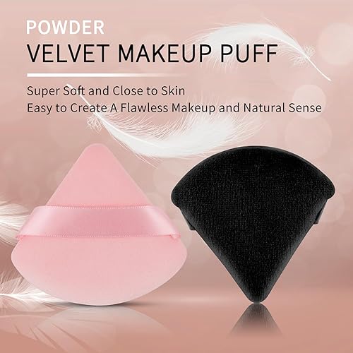 Miniatura 3 de 2 piezas EVAOUXIU Triangle Powder Puff para polvo facial, esponja suave de felpa, esponja cosmética de terciopelo, herramientas de maquillaje de