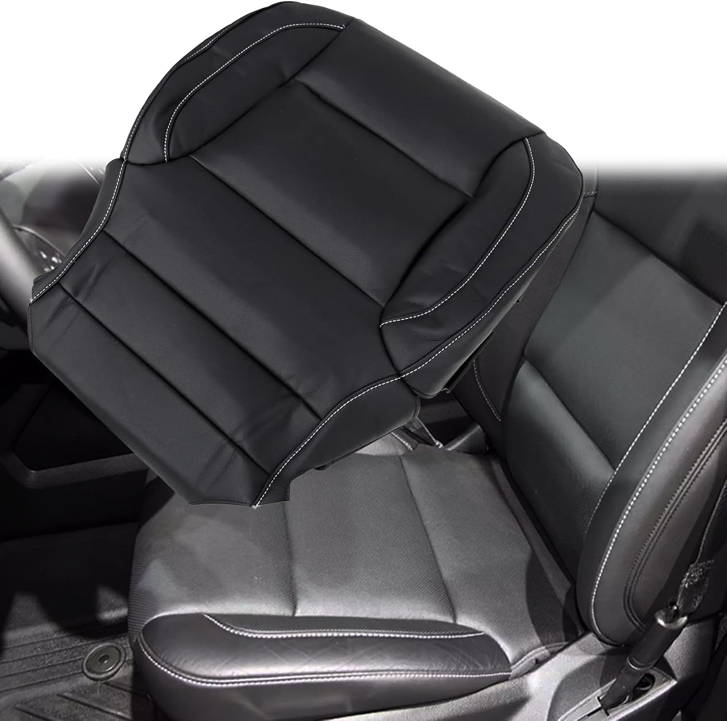 NLQR Driver or Passenger Bottom Replacement Seat Cover & Foam Cushion Non Perforated Leather Compatible with Chevy Silverado Tahoe Suburban Sierra 2014 2015 2016 2017 2018 2019 Black #H2U H1Y