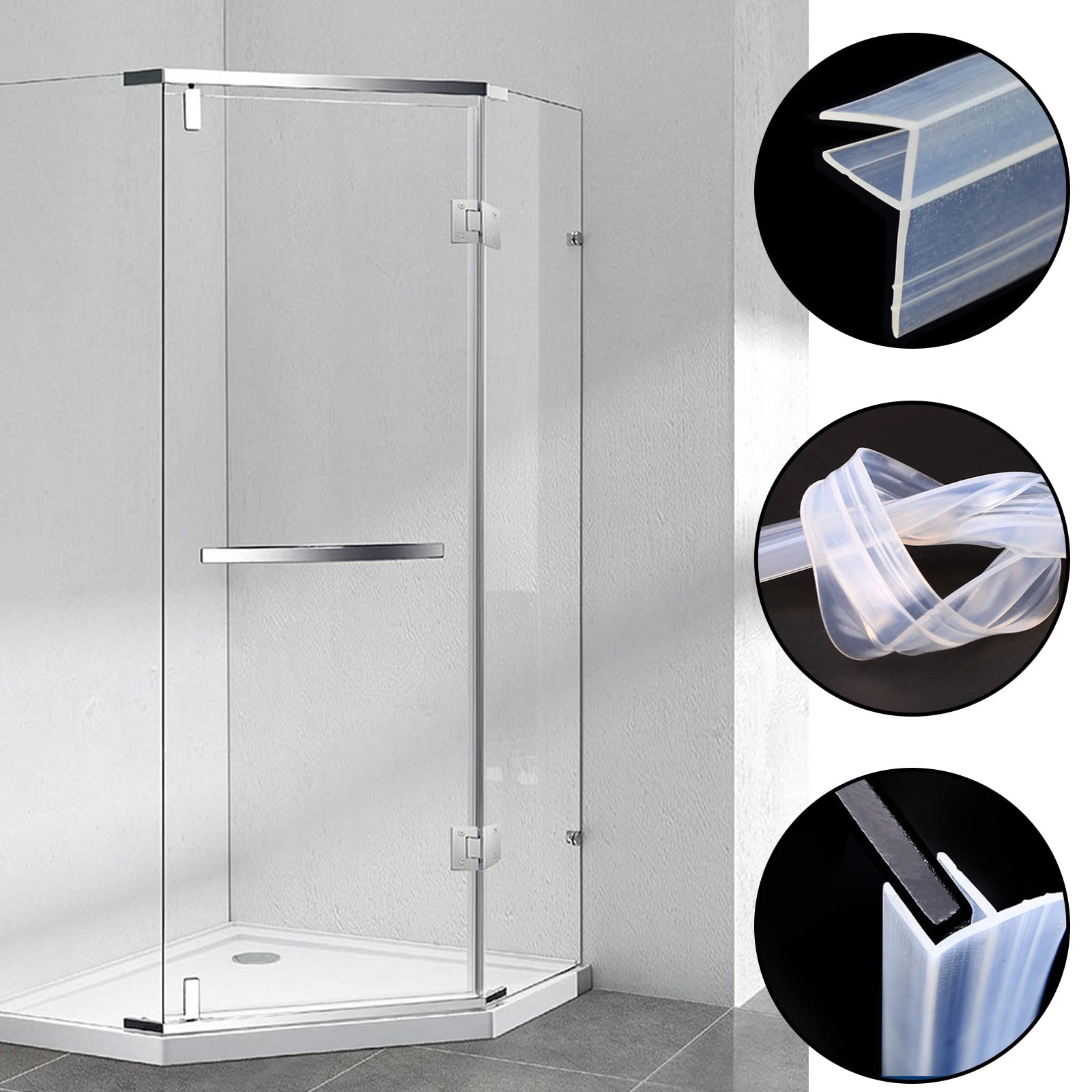 Tira de sellado de goma suave para mampara de ducha en forma de H, 2 metros de largo, sellos de ducha suaves para vidrio de 6 a 10 mm para pantallas o puertas curvas y verticales (H-6 mm)