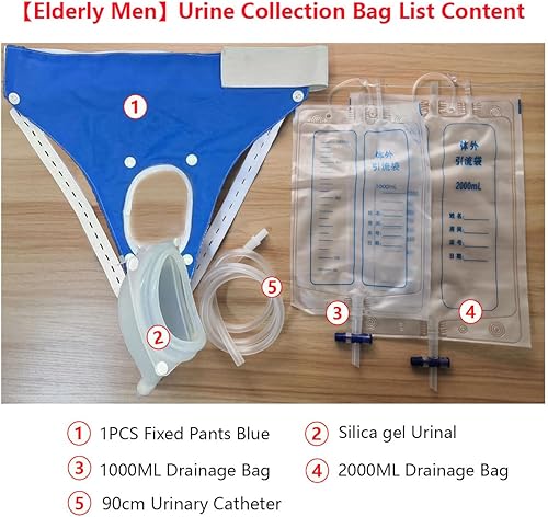 Miniatura 2 de Bolsa de recolección de orina, catéteres de condones para hombres, urinario de silicona portátil reutilizable con 2 bolsas para catéter de orina