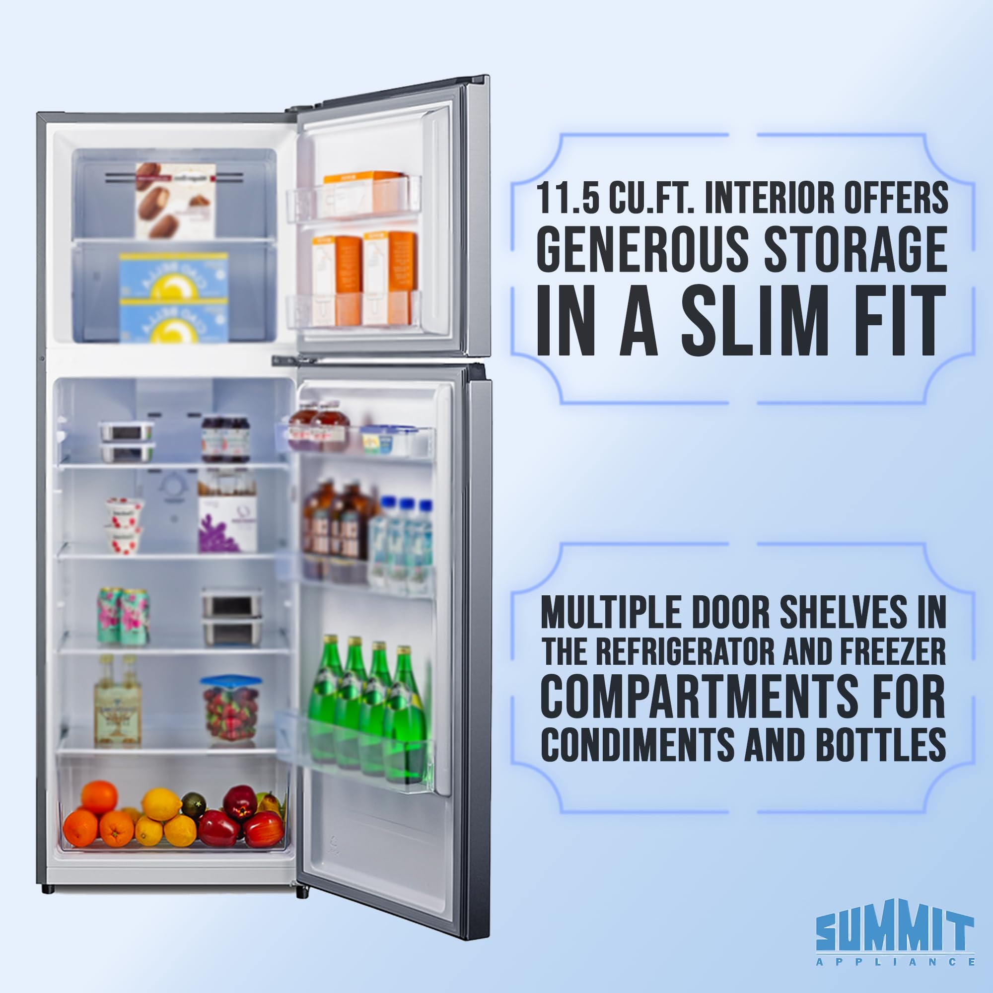 Summit 30” Top Mount Refrigerator - Freezer, 18 cu.ft. Capacity, ENERGY STAR, Stainless steel - FF18SS