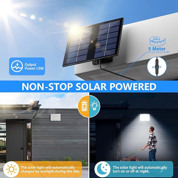 Lampada Solare da Esterno, Faretto Led da Esterno con Sensore di Movimento, Luce Solare Led Esterno con Pannello Solare, 113 LED 2000mAh 4 Modes Lampioni Luci Solari da Giardino con 5M Cavo, 1 Pezzo - 2