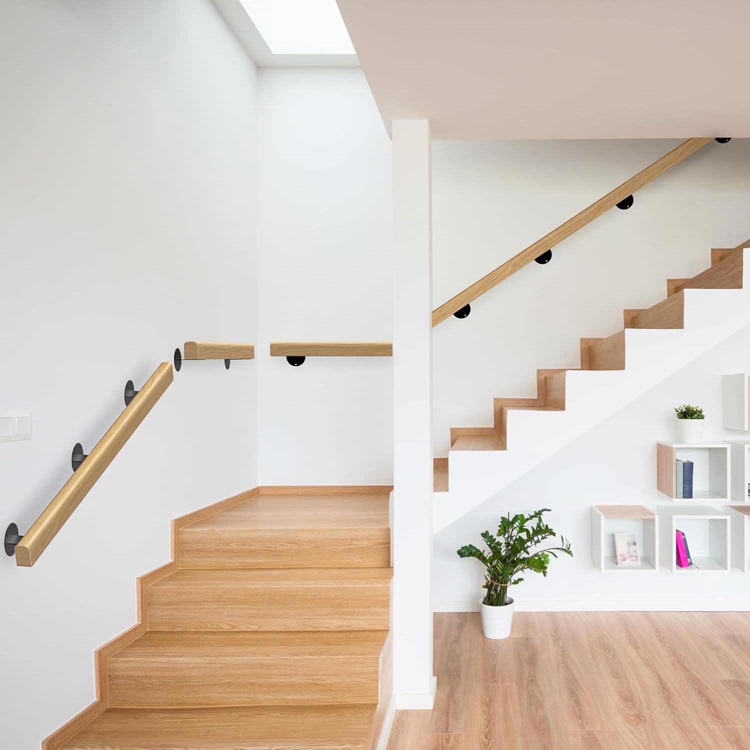 2FT Wooden Stair Handrails,Hand Railings for Stairs Indoor Outdoor Wall Mount Support Wood Handrails,Non-Slip Sturdy Staircase Handrail Safety Grab Bar Rod Complete Kit for Home,Lofts,Guardrail
