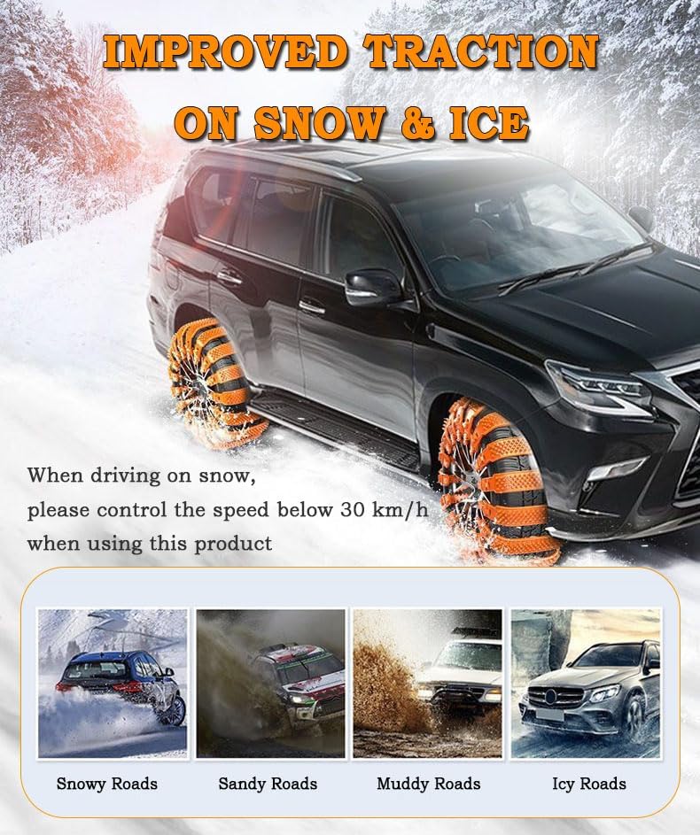 10PCS Snow Tire Chains for Lexus LS 2010-2025 Adjustable Anti-Slip Tire Ties for SUV Car Pickup Thickened Reusable Emergency Winter Traction Black