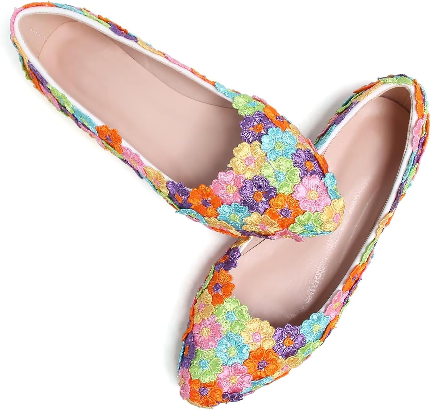 SAILING LU Women's Round Toe Ballet Flats Comfort Colorful Floral Flat Shoes for Women Walking Slip on Moccasins Multicolour 43(10)