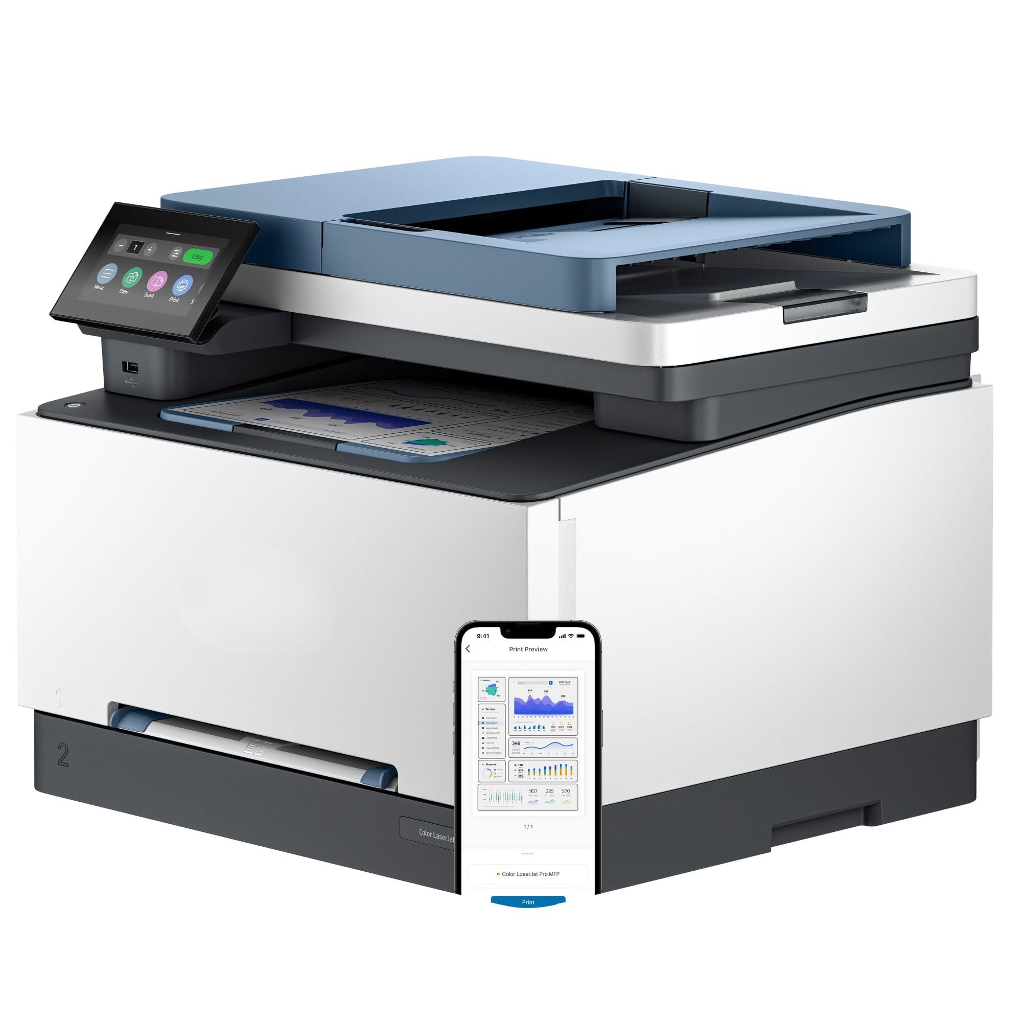 SIMPLETEK - Stampante Multifunzione Laser a Colori 25 ppm | Stampa Scan Copia Fax | Duplex Automatico, ADF 50 Fogli, Wi-Fi, Ethernet
