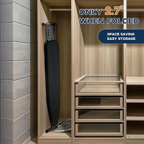 Miniatura 7 de Tabla de planchar de tamaño completo, 54 x 13 pulgadas, resistente y compacta, con soporte para plancha, cubierta resistente al calor con acolchado