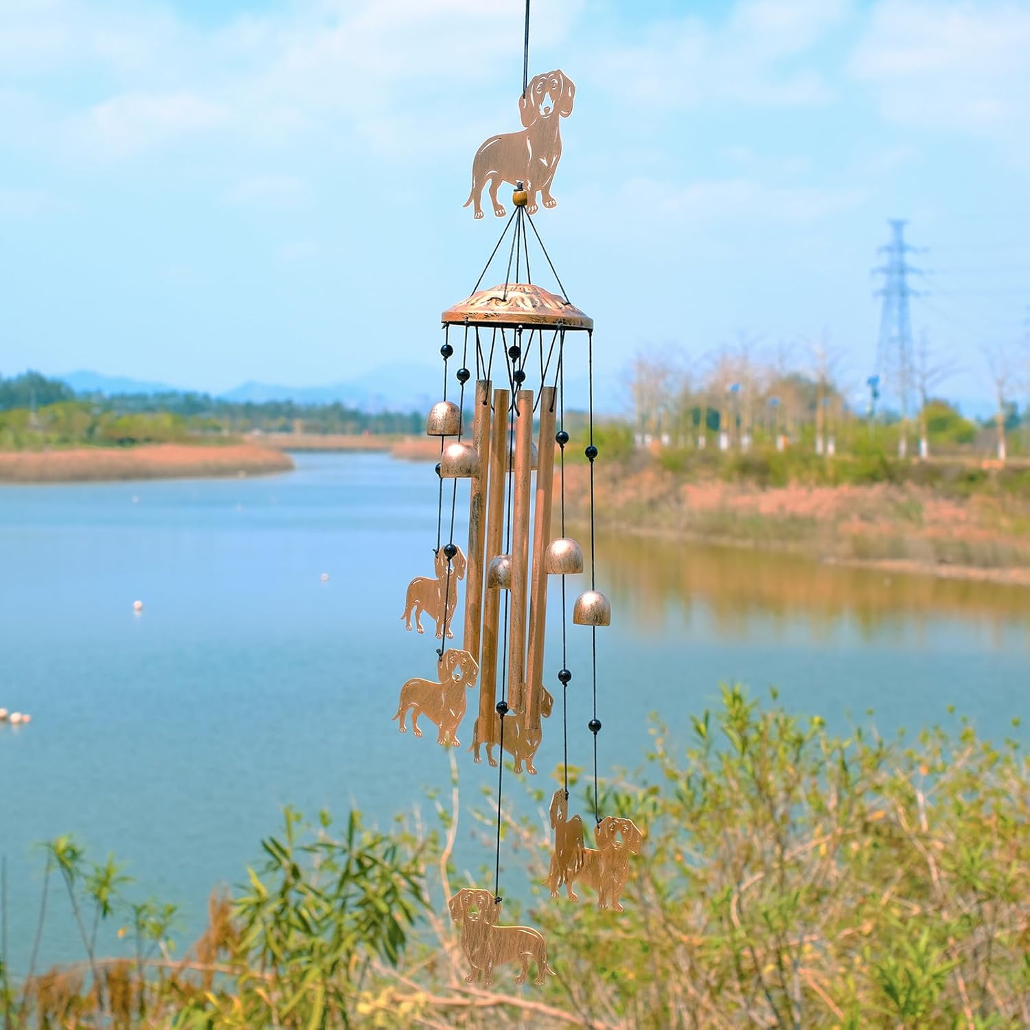 GDNSFIT Dachshund Wind Chimes for Outside, Metal Windchimes Outdoors, Dachshund Gifts for Women/Men, Memorial/Birthday Gifts, Garden Decor for Outside, Patio or Yard, Durable Chimes for Outdoors