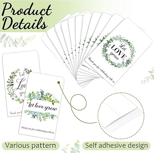 Miniatura 2 de 150 paquetes de semillas de "Let Love Grow" (Let Love Grow), sobres autoadhesivos, sobres retro de Navidad, San Valentín, recuerdos de boda para