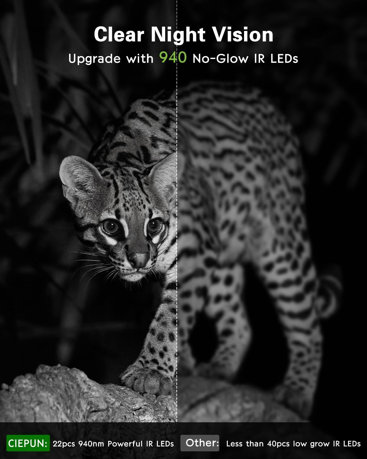 Comparison of clear night vision with 940nm no-glow IR LEDs versus standard IR LEDs.