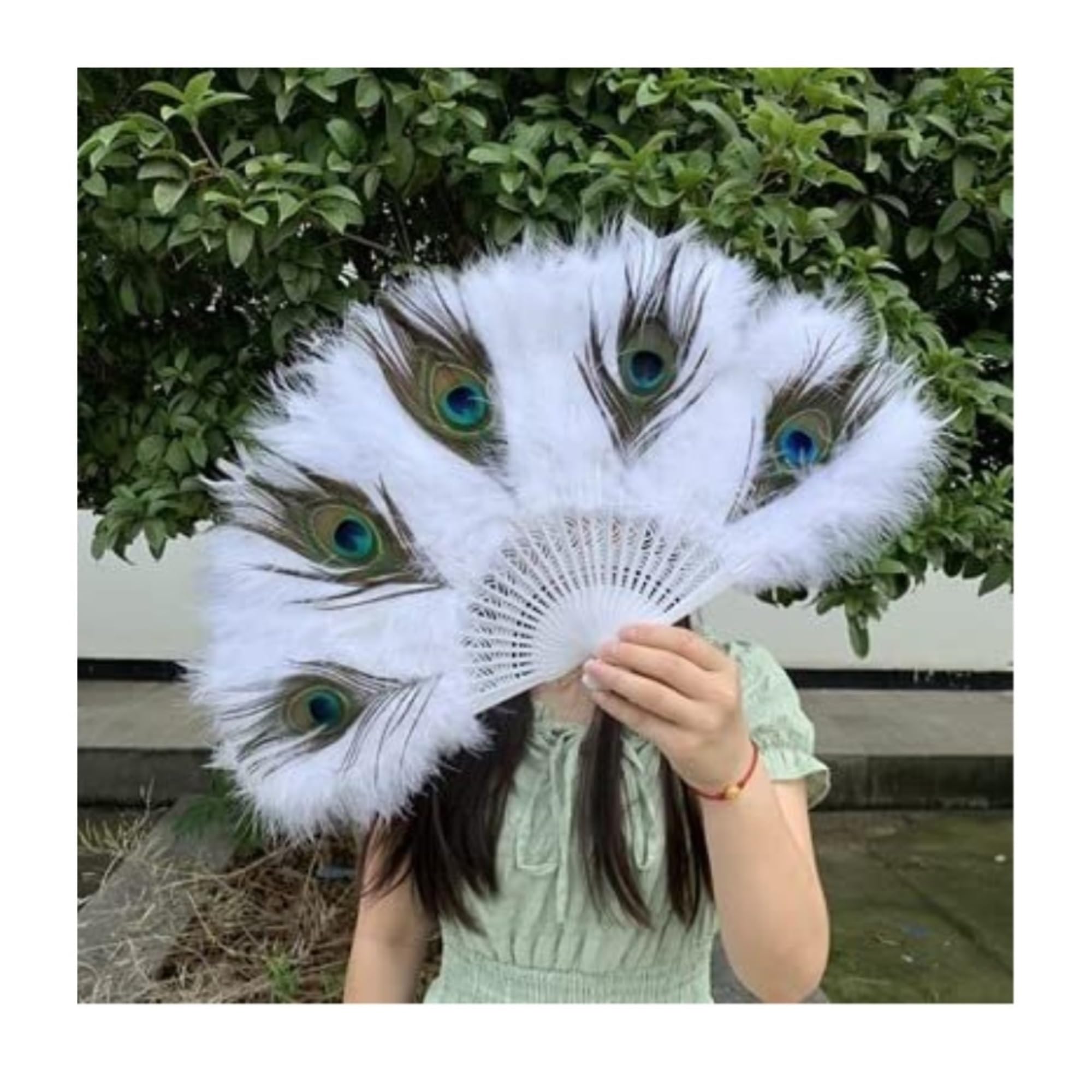 SUNMME Folding Fans Hand Fans Folding Fan Chinese Feather Fan Peacock Feather Folding Hand Fan Wedding Party Dance Fan Decorative