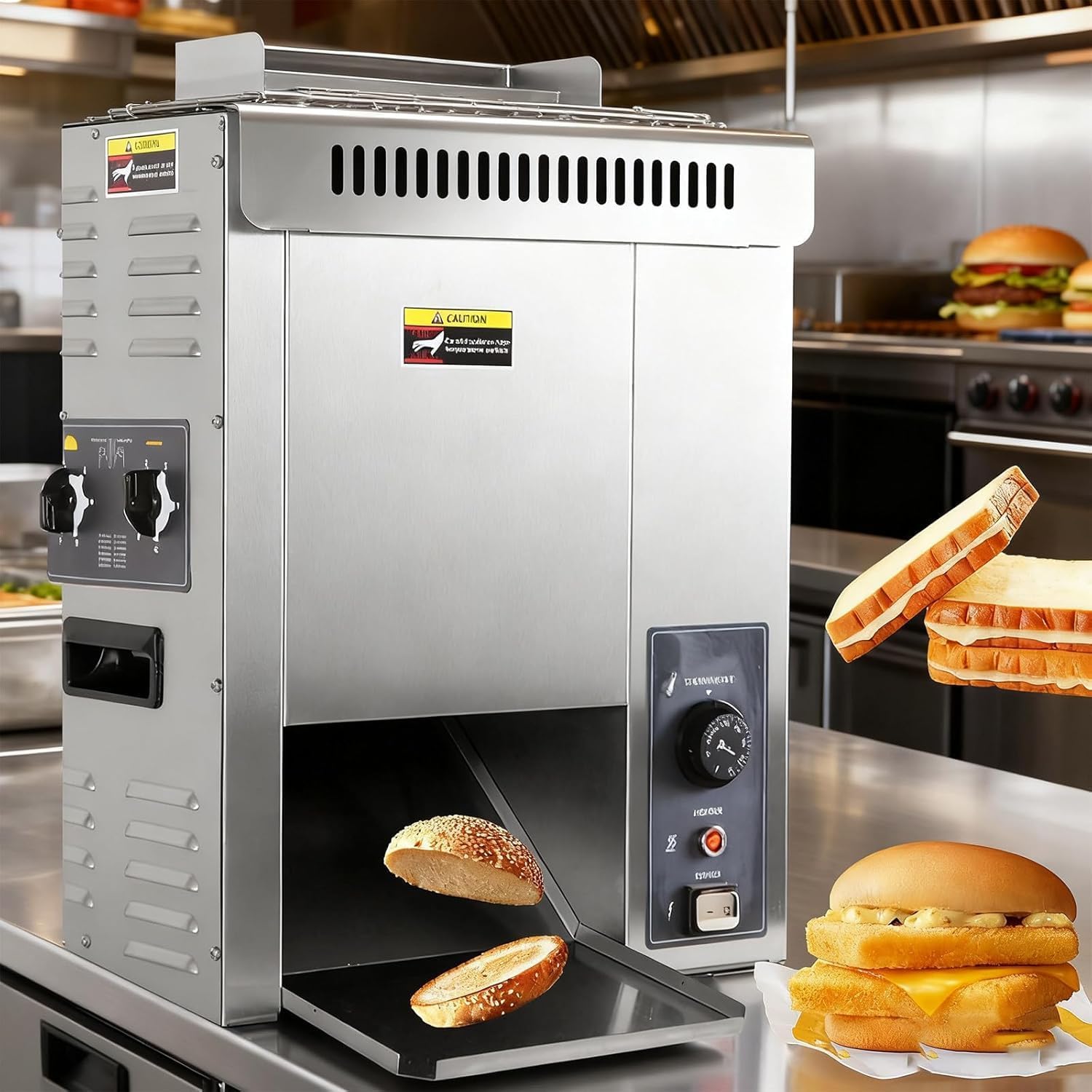 2000W Commercial Burger Machine, Automatic Hamburger Bun Toaster, High-Speed 1800 Pcs/H Conveyor Bread Toaster with 50-300°C Adjustable Temperature Control for Restaurants