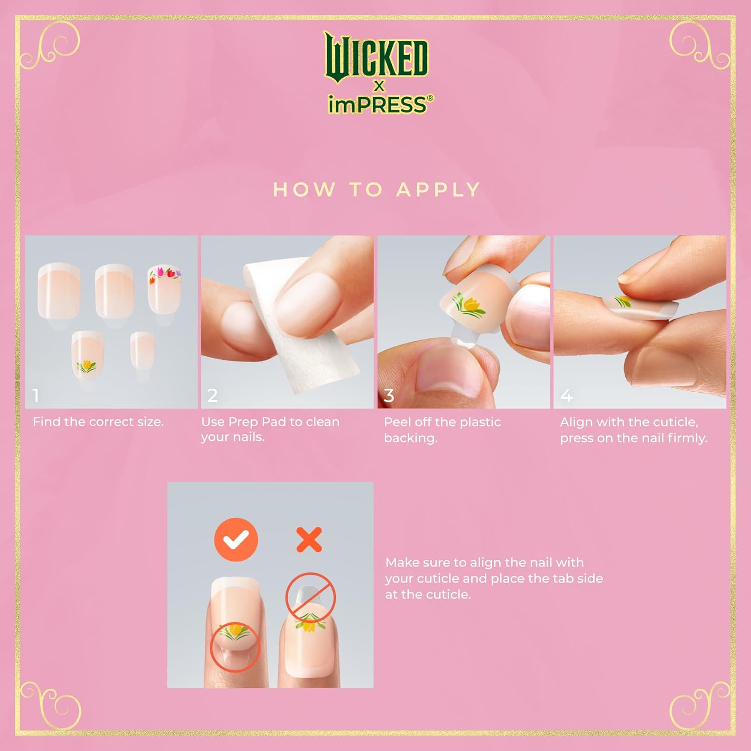 WICKED X imPRESS Press On Nails, New Improved Adhesive, Up To 10 Day Hold, ‘Glinda-fied’, Pink, Short Squoval, Includes 30 Fake Nails, 1 Prep Pad, 1 Manicure Stick, 1 Mini File