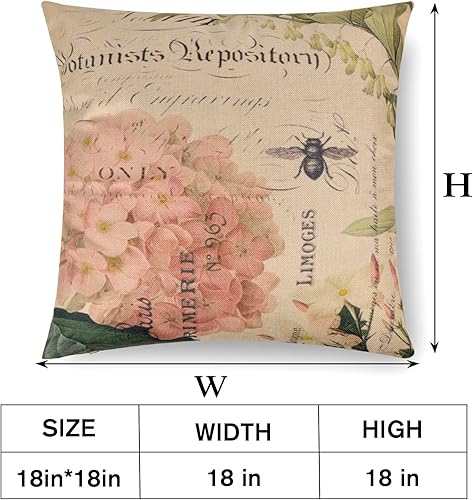 Miniatura 8 de ChezMax Funda de cojín con estampado de flores clásicas de mezcla de lino, funda de almohada cuadrada decorativa de algodón, 18 x 18 pulgadas