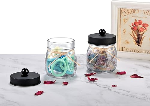 Miniatura 4 de SheeChung Paquete de 4 tarros de boticario con tapas, organizadores de baño y almacenamiento, juego de soportes Qtip, decoración de baño, pequeños