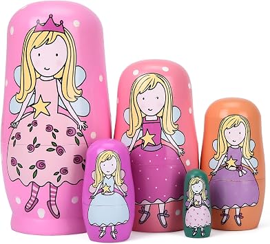 Bgraamiens 5pcs Russian Nesting Dolls Wooden Gift Birthday Gifts Handmade Painted Angel Matryoshka Nesting Dolls Decorations Angel Girl